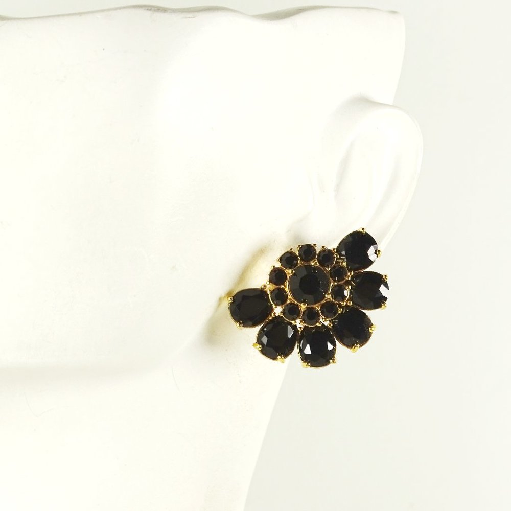 KATE SPADE Gold Plated Metal Black Crystals Stud Earrings